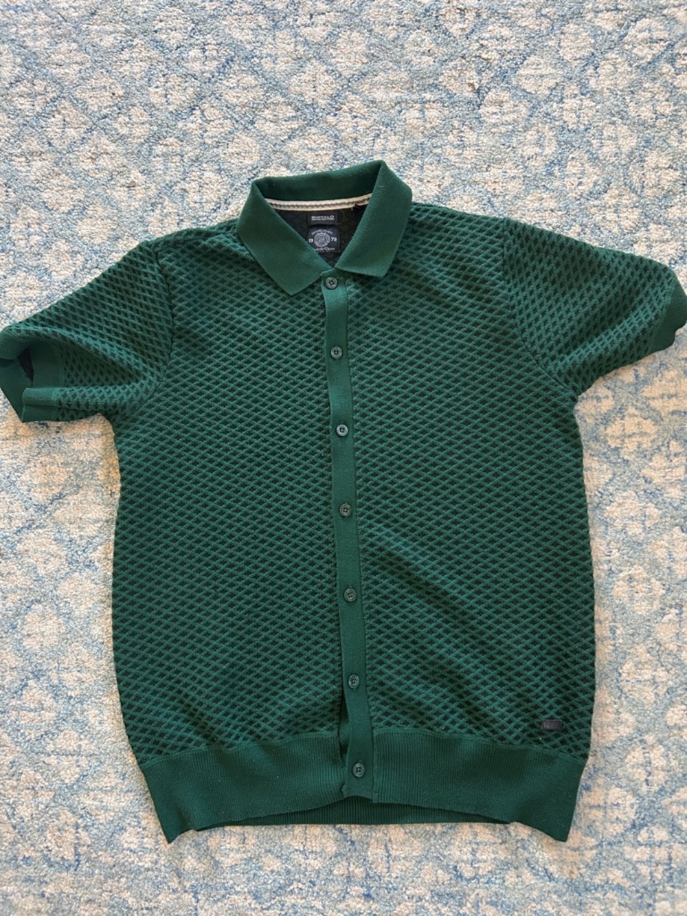 Buffalo David Bitton Dark Green Polo Cardigan with Textured Pattern